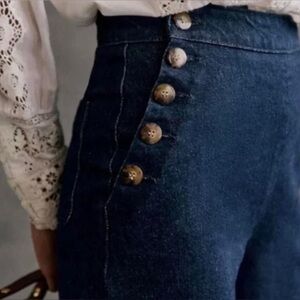 Sezane Navy High-Waist Wide-Leg Sailor Pants